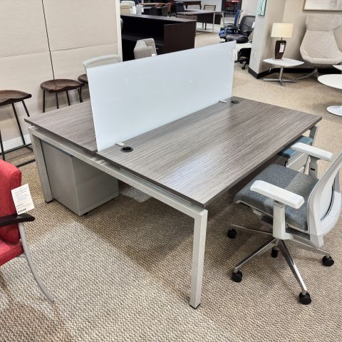 Used OFD 2-Pod Benching Workstation Desk with Haworth Mobile Files (Grey) BEN1907-009
