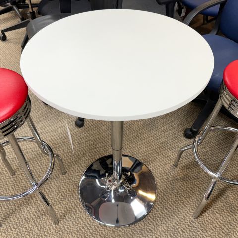 Used Adjustable Height Bar Table (White & Chrome) BRK1853-017