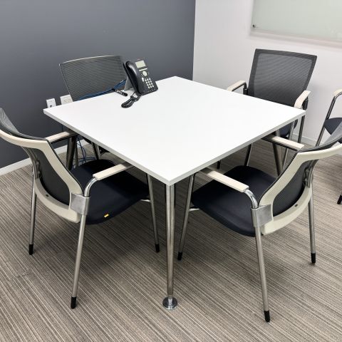 Used 42" Inch Square Breakroom Meeting Table (White & Chrome) BRK1886-016