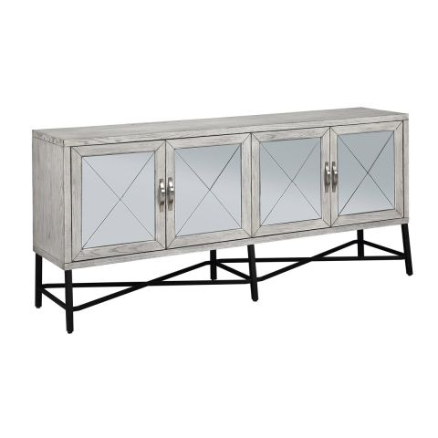 Costani Mirrored 4 Door Media Credenza (Hazy White) - Front Angle