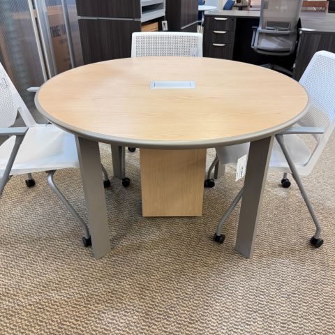 Used Haworth 48" Inch Round Conference Table with Power (Maple & Grey) CTB1882-028
