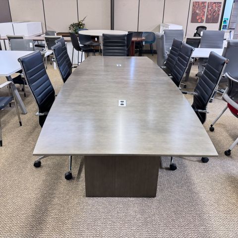 Used Darran 10' Boat Shape Conference Table with Power (Pewter Grey) CTB1896-003