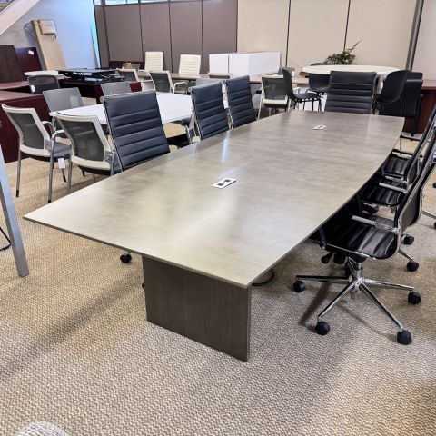 Used Darran 10' Boat Shape Conference Table with Power (Pewter Grey) CTB1896-003