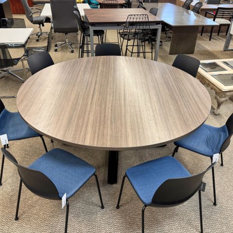 Used 72" Inch Round Conference Table (Light Walnut & Black) CTB1902-012