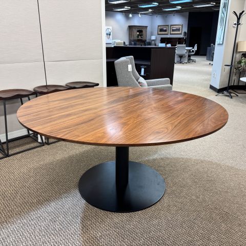 Used 60" Round Meeting Breakroom Table (Walnut & Black) CTB1902-017
