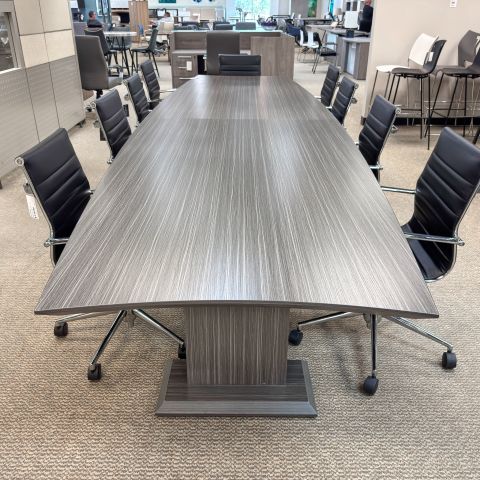 Used 14' Foot Boat Shape Conference Table (Grey Strand) CTB1906-010