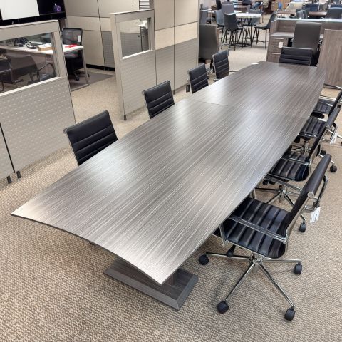 Used 14' Foot Boat Shape Conference Table (Grey Strand) CTB1906-010