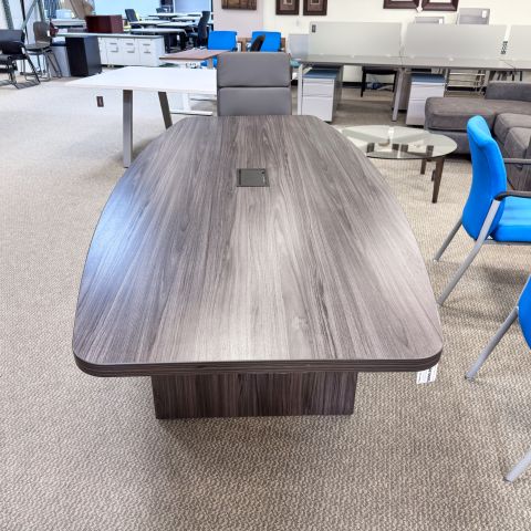 Used 8' Foot Boat Shape Conference Table with Power (Grey) CTB9999-1838