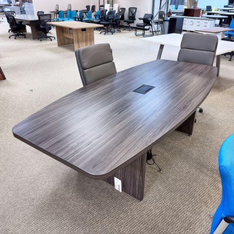 Used 8' Foot Boat Shape Conference Table with Power (Grey) CTB9999-1838