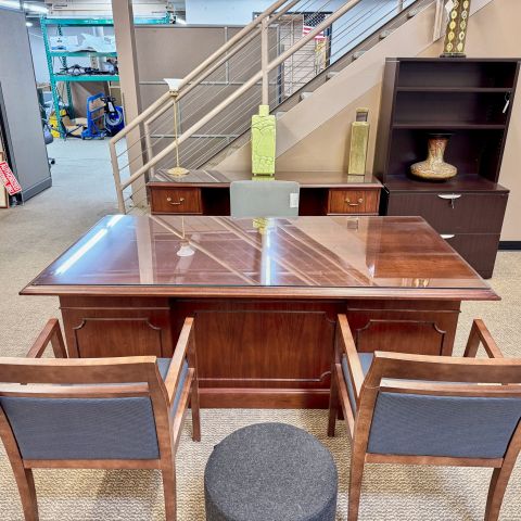 Used Traditional 76x42 Desk & 72x24 Credenza Set (Walnut) DEE1888-001