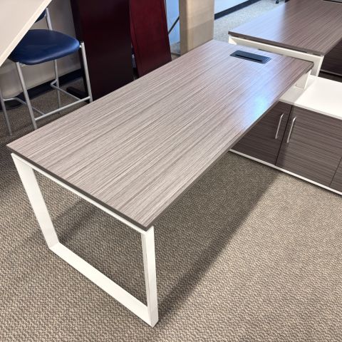 Used 72x30 L-Shape Desk with Low Credenza (Grey & White) DEL1906-003