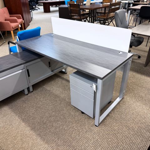 Used 60"x30" L-Shape Desk with Mobile Storage (Burnt Strand & Silver) DEL9999-1765