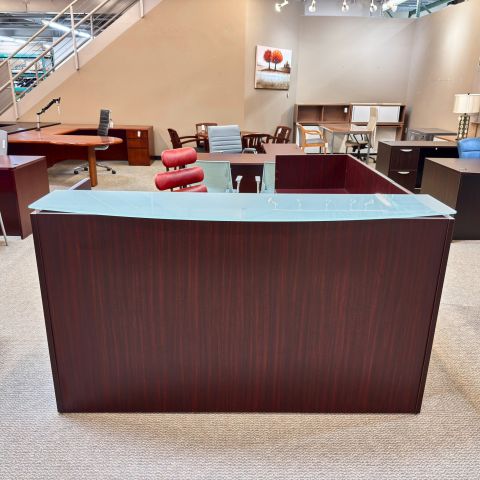 Used 71x30 Left L-Shape Reception Desk (Mahogany) DER1910-001