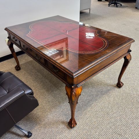 Used 62"x42" Traditional Leather Top Partners Table Desk (Walnut) DET9999-1839