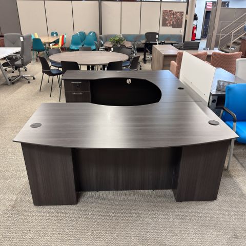 Used National 72x36 Bow Front U-Shape Desk (Espresso) DEU1906-002