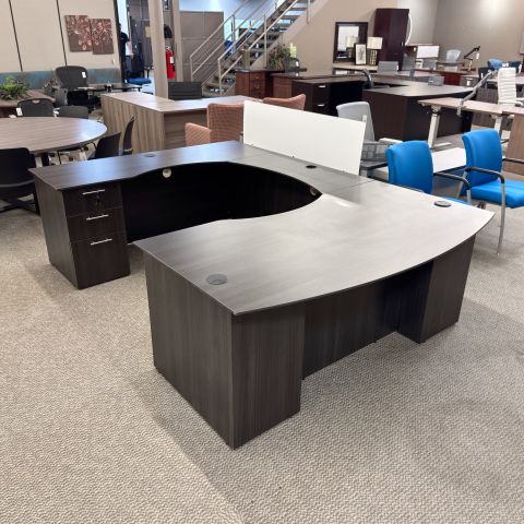 Used National 72x36 Bow Front U-Shape Desk (Espresso) DEU1906-002