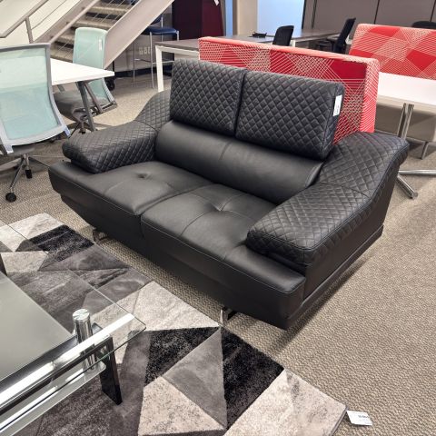 Used 67" Inch Vinyl Diamonds Stitched Modern Loveseat (Black) LOV1907-005