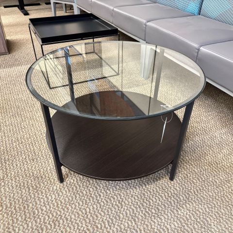 Used 30" Round Metals & Glass Coffee End Table (Black & Espresso) OCC1902-006