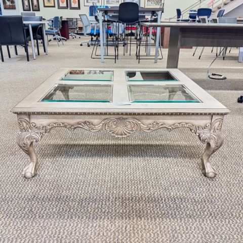 Used 42" Inch Square Cocktail Table with Glass (White Wash) OCC9999-1795