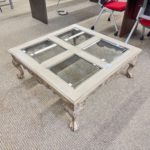 Used 42" Inch Square Cocktail Table with Glass (White Wash) OCC9999-1795