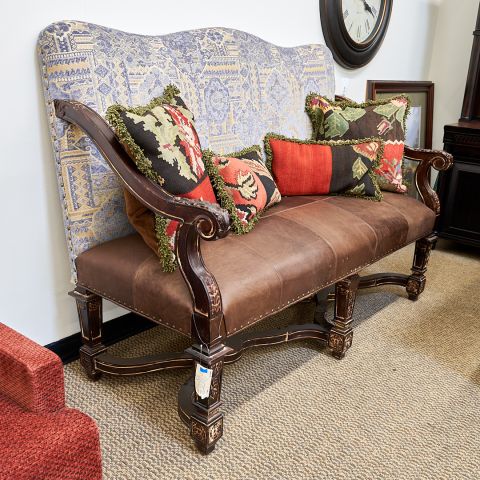 Used 62" High Back Leather Seat Bench SOF1665-002