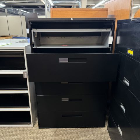 Used Global Single Flip Top 5 Drawer Metal Filing Cabinet (Black) 000010573153