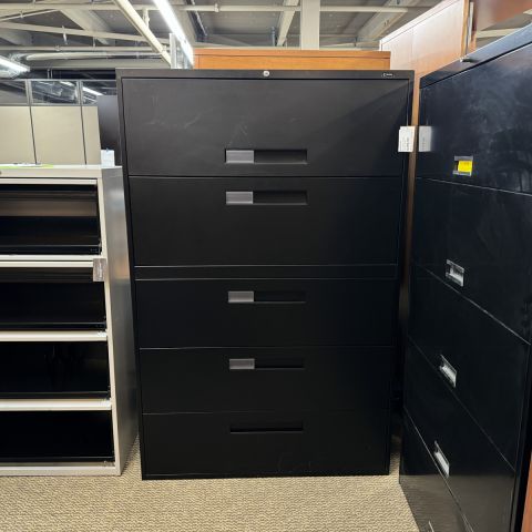 Used Global Flip Top 5 Drawer Metal Filing Cabinet (Black) 000010573153