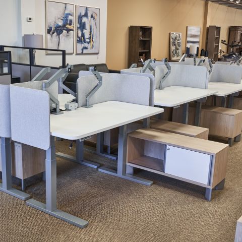 Used Teknion 30x60 Sit-to-Stand Desk with Storage Credenza (White & Grey) AHT1806-013