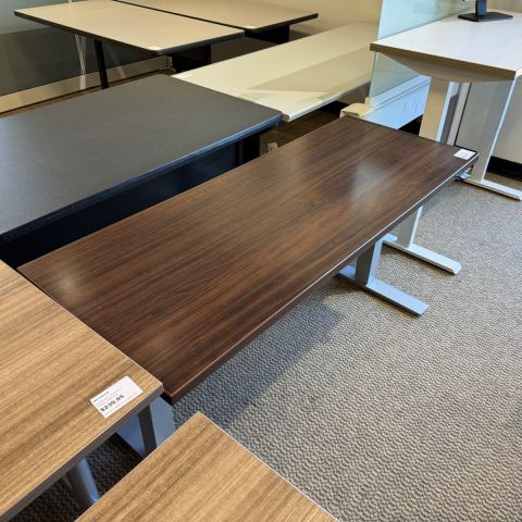 Used 58x23 Height Adjustable Desk (Modern Walnut & Silver Base) AHT1845-019 - Work Side View