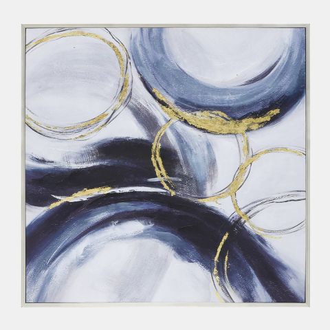 Sandlebridge Hand-painted 40"x40" Circles Canvas (Blue & Gold)