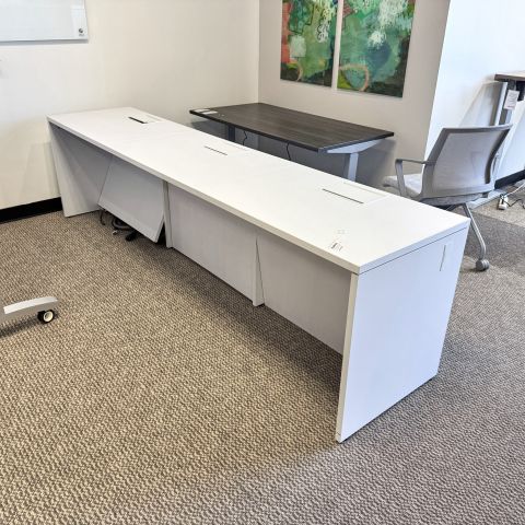 Used 3 Person War Room Workstation Desk with Power (White) BEN1886-021