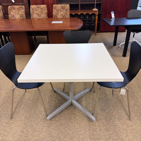 Used 36" Inch Square Break Room Table (White & Silver) BRK1845-003
