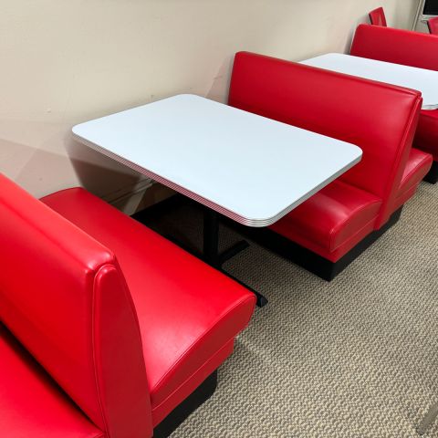 Used Retro Diner Restaurant 3 Table & Booth Set (Red & White & Chrome) BRK1853-002