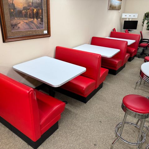 Used Retro Diner Restaurant 3 Table & Booth Set (Red & White & Chrome) BRK1853-002