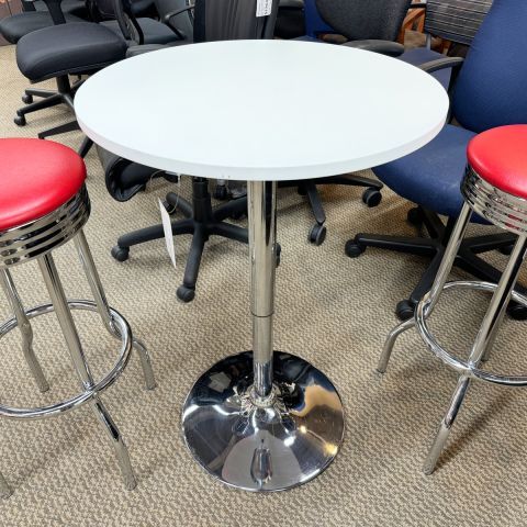 Used Adjustable Height Bar Table (White & Chrome) BRK1853-017 - Side View
