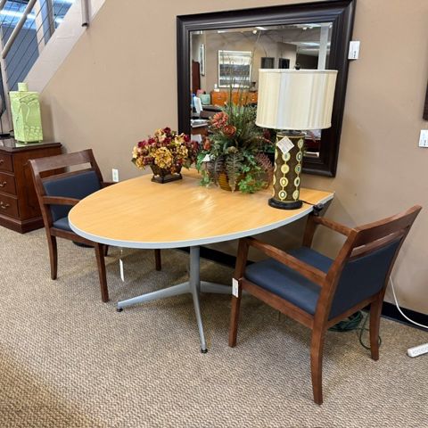 Used 48"x54" Bullet Shape Wallet Table (Maple & Silver) BRK1882-030