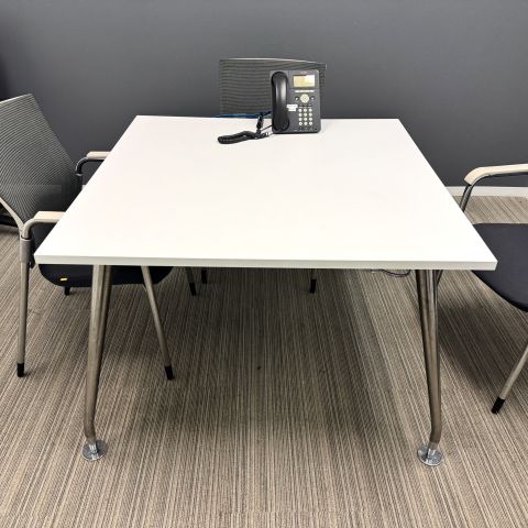 Used 42" Inch Square Breakroom Meeting Table (White & Chrome) BRK1886-016