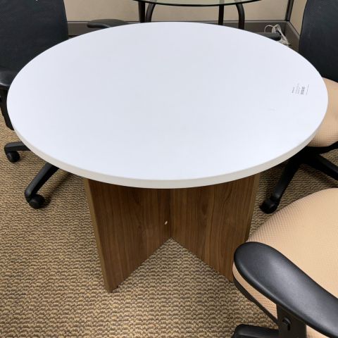 Used Laminate 36" Inch Round Office Table (Walnut Base & White Top) BRK9999-1725