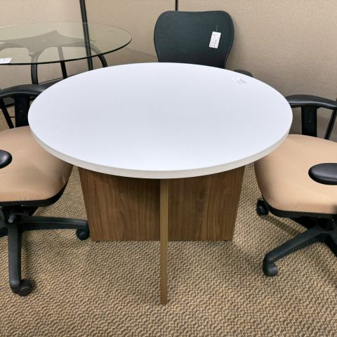 Used Laminate 36" Inch Round Office Table (Walnut Base & White Top) BRK9999-1725 - View 1