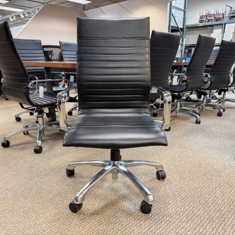 Used Modern High-Back Ribbed Conference Chair (Black & Chrome) CHE1902-021
