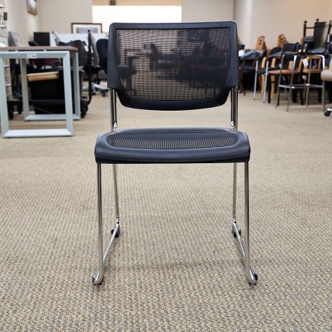 Used Break Room Stacking Chair (Black & Chrome) CHK1823-021 - Front View