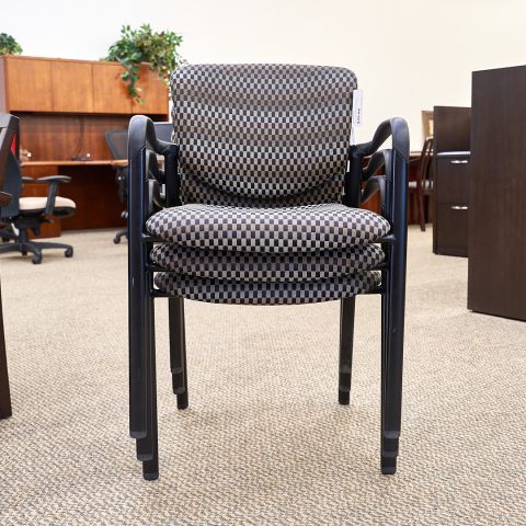 Used Stackable Office Chair (Black & Pewter Fabric Pattern) CHK1837-014 - Front View