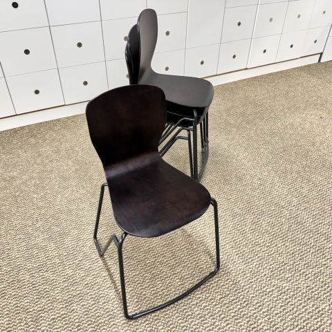 Used Wood Stacking Breakroom Cafe Chairs with Metal Base (Espresso) CHK1881-013