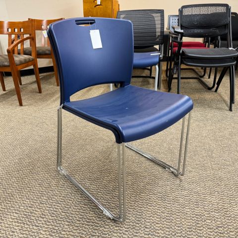 Used Armless Stacking Chair (Blue & Chrome) CHK9999-1706 - Front Angle