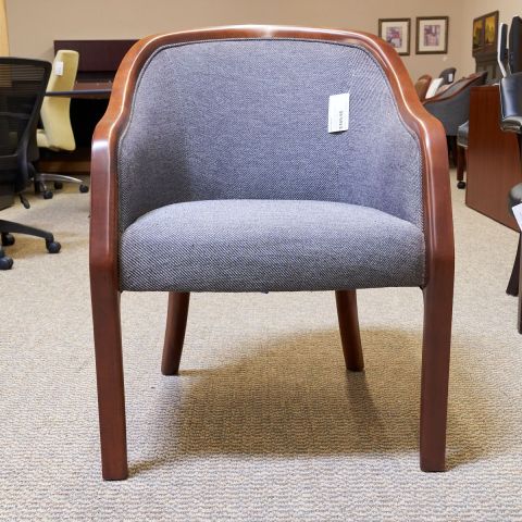 Used Curved Arm Club Chair (Walnut & Grey Fabric) CHL1792-037
