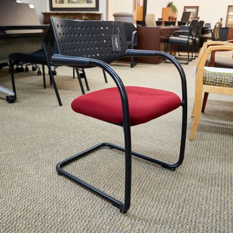 Used Sled Base Guest Chair (Black & Red Fabric) CHS1738-020