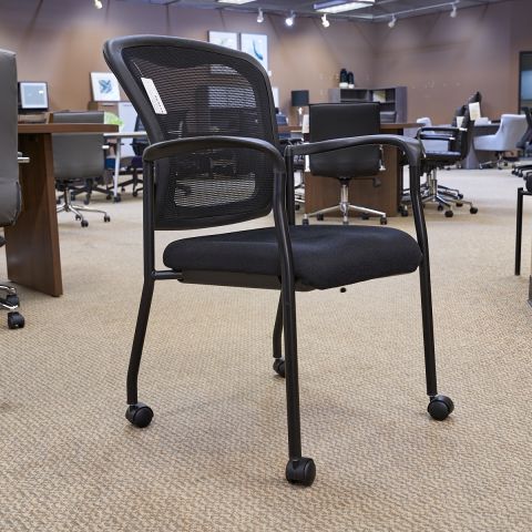 Used Mesh Back Guest Chair with Fabric Seat & Castors (Black) CHS1806-025