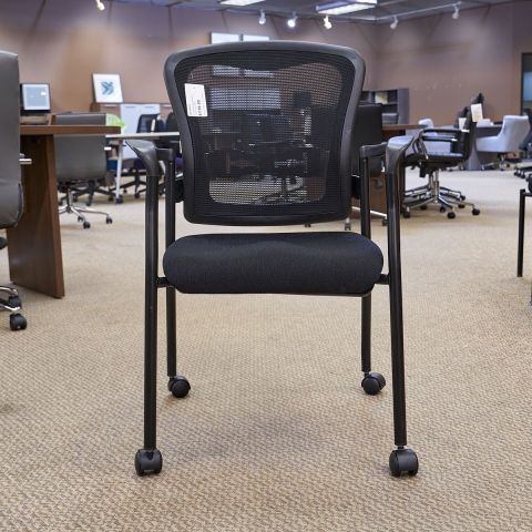 Used Mesh Back Guest Chair with Fabric Seat & Castors (Black) CHS1806-025