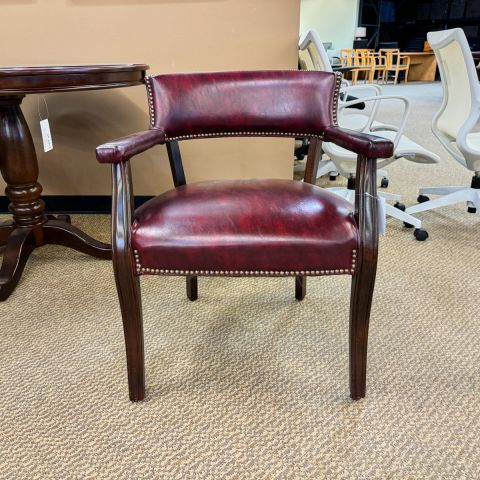 Used Traditional Nail Head Guest Side Chair (Burgundy  & Mahogany) CHS9999-1719