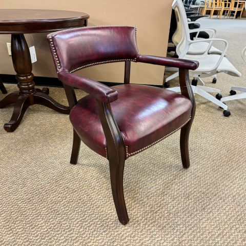 Used Traditional Nail Head Guest Side Chair (Burgundy  & Mahogany) CHS9999-1719 - Front Angle